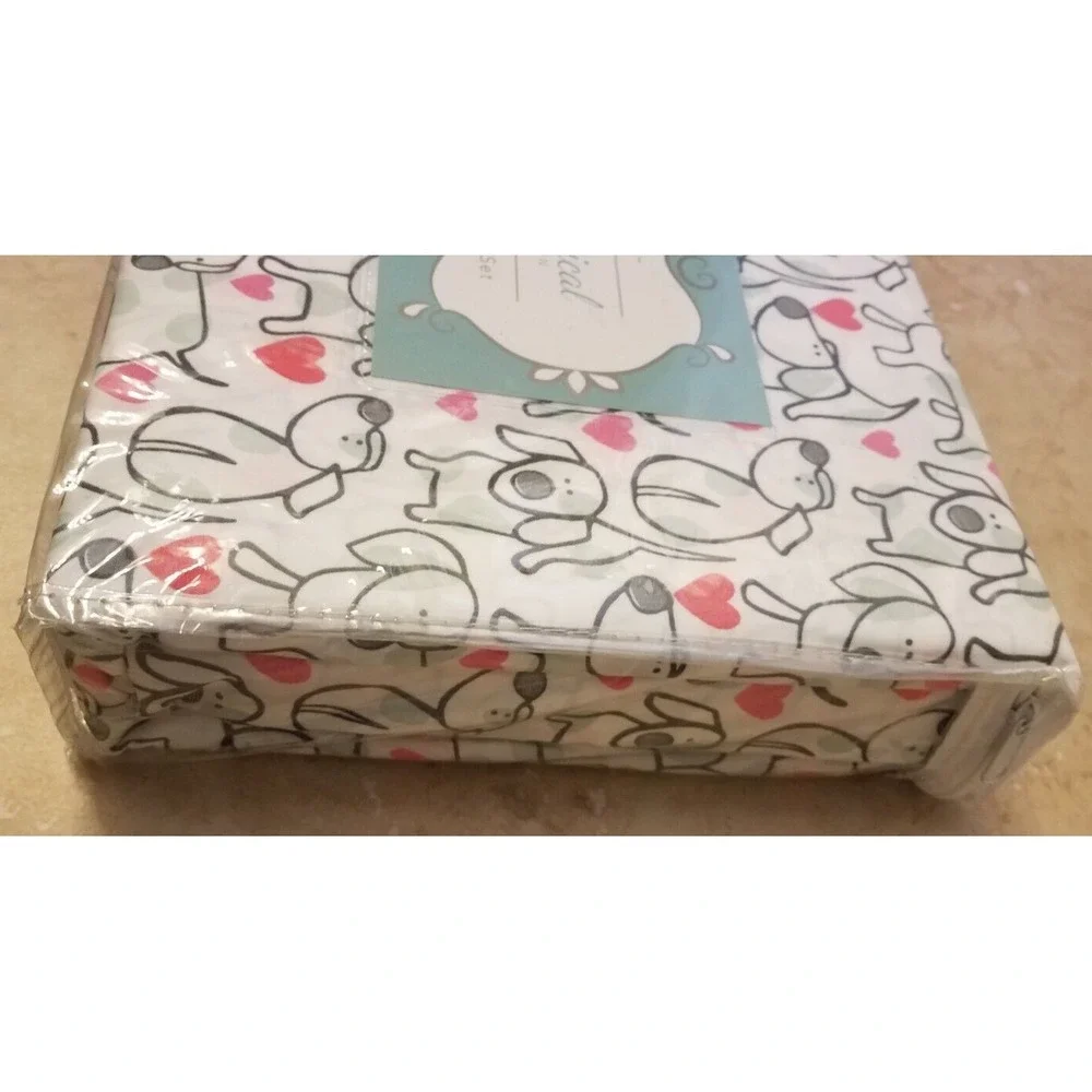 Whimsical Collection TWIN‎ 3pc Sheet Set Puppy Love Dog Hearts White NEW